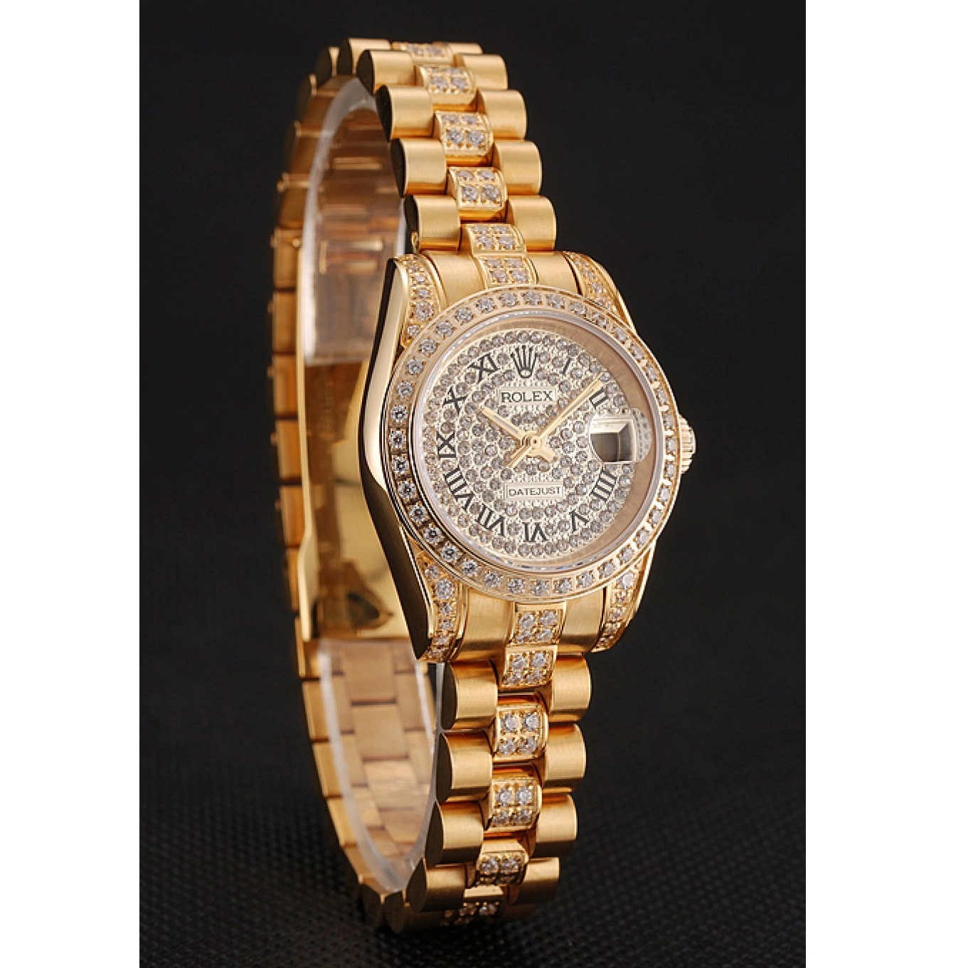 Rolex aaa copy Diamond 1453955 Diamond Bracelet Swiss DayJust Gold Pave Rolex Dial 0605